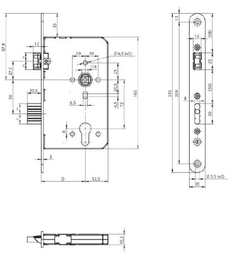 Panikový zadlabací zámek Assaabloy N1100 P/L  kl.-kl. B